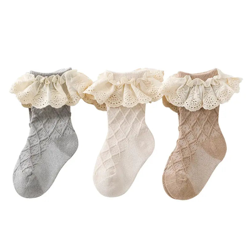 Newborn Toddlers Girls Ruffled Socks Frilly Cotton Ankle Socks with Lacework