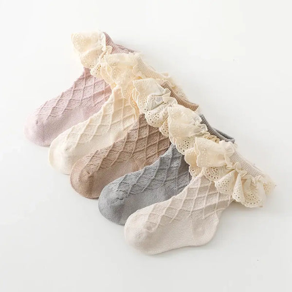 Newborn Toddlers Girls Ruffled Socks Frilly Cotton Ankle Socks with Lacework