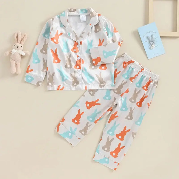 Boy Girl Easter Pajamas Set Bunny/Carrot Egg Pattern