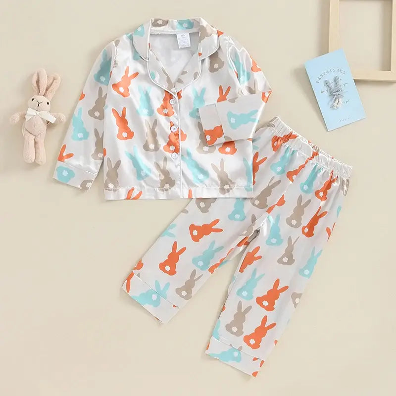 Boy Girl Easter Pajamas Set Bunny/Carrot Egg Pattern