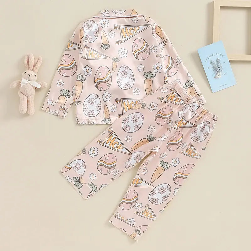 Boy Girl Easter Pajamas Set Bunny/Carrot Egg Pattern