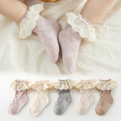 Newborn Toddlers Girls Ruffled Socks Frilly Cotton Ankle Socks with Lacework