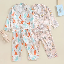 Boy Girl Easter Pajamas Set Bunny/Carrot Egg Pattern